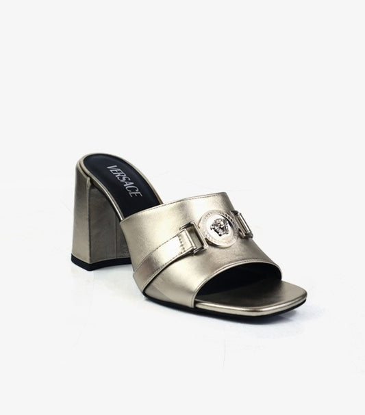 VERSACE MEDUSA METTALIC HEELS
