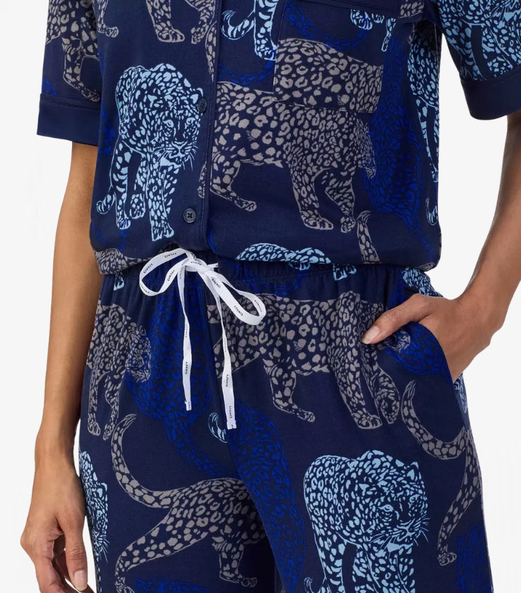 DKNY LADIES NOTCH COLLAR 03 PIECE PYJAMA SET IN ANIMAL PRINT
