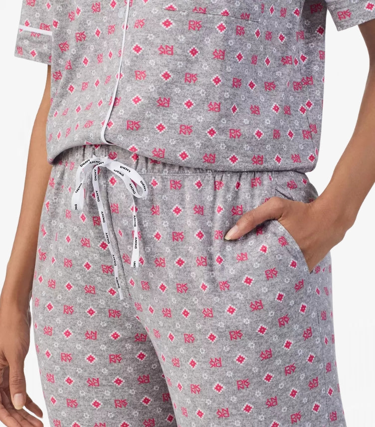DKNY LADIES NOTCH COLLAR 03 PIECE PYJAMA SET IN GREY