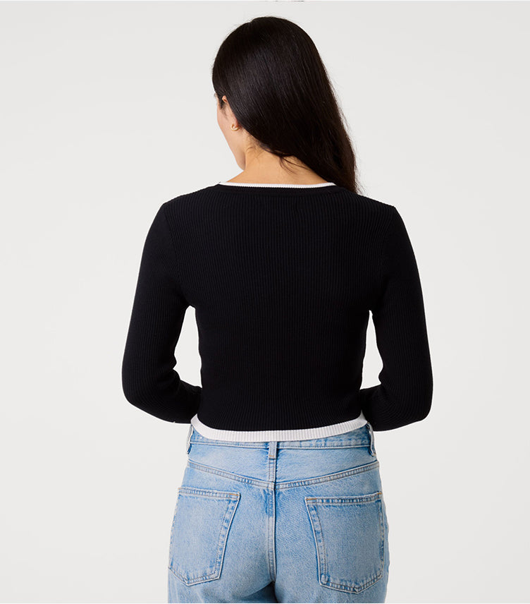 ZARA BLACK CONTRAST TRIM KNIT JUMPER