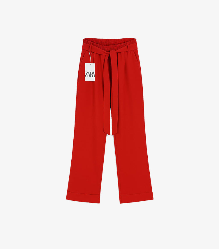 ZARA FLOWY WIDE-LEG TROUSERS IN BRIGHT RED