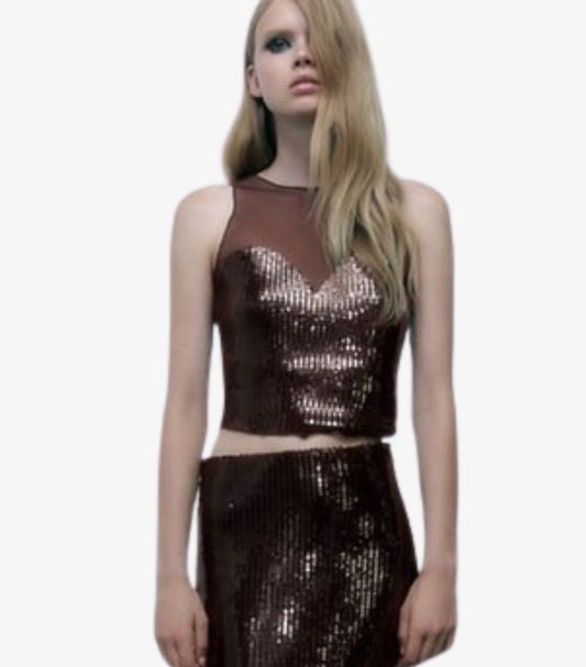ZARA SEQUIN AND TULLE TOP