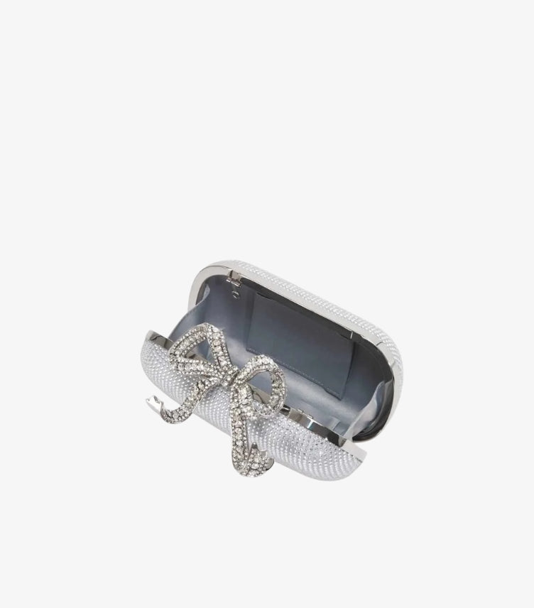 SELF-PORTRAIT RHINESTONE SILVER BOW CLUTCH BAG