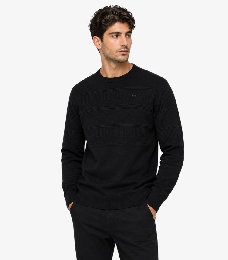 MICHAEL KORS MEN’S BLACK TEXTURED CREW NECK SWEATSHIRT