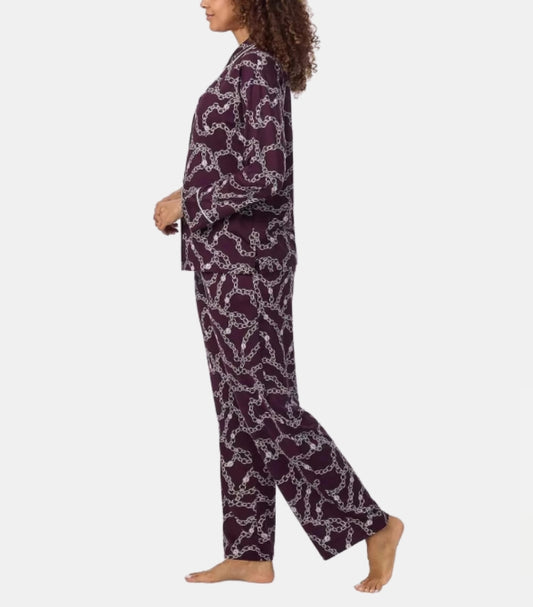 DKNY NOTCH COLLAR PYJAMA SET IN BURGUNDY