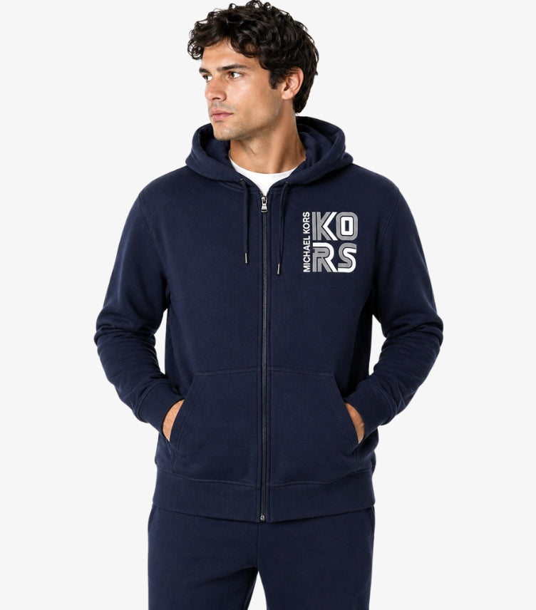 MICHAEL KORS MEN’S LOGO ZIP-UP HOODIE – NAVY BLUE