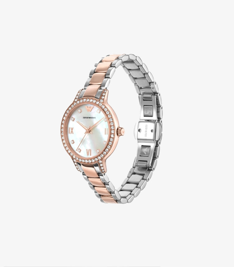 EMPORIO ARMANI THREE-HAND TWO-TONE STAINLESS STEEL WATCH
