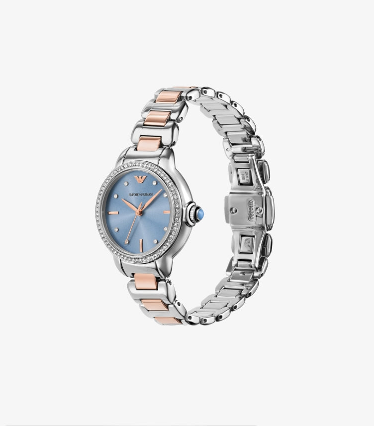 EMPORIO ARMANI THREE-HAND TWO-TONE STAINLESS STEEL WATCH AR11597