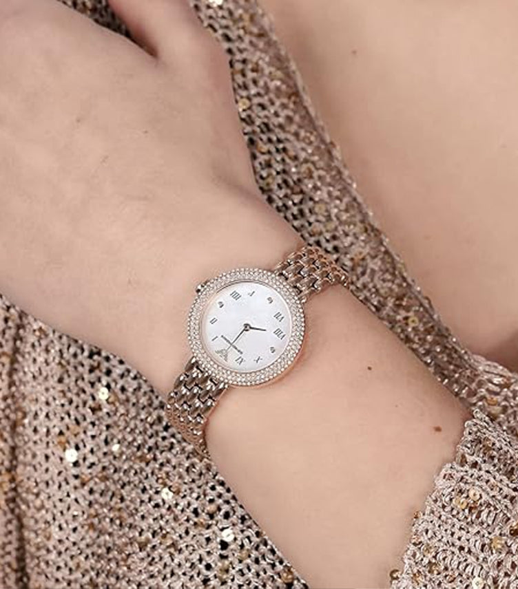 EMPORIO ARMANI ROSE GOLD STAINLESS STEEL WHITE DIAL QUARTZ WATCH - AR 11355