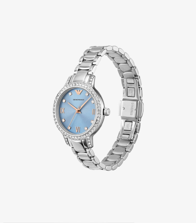EMPORIO ARMANI THREE-HAND STAINLESS STEEL WATCH AR11585