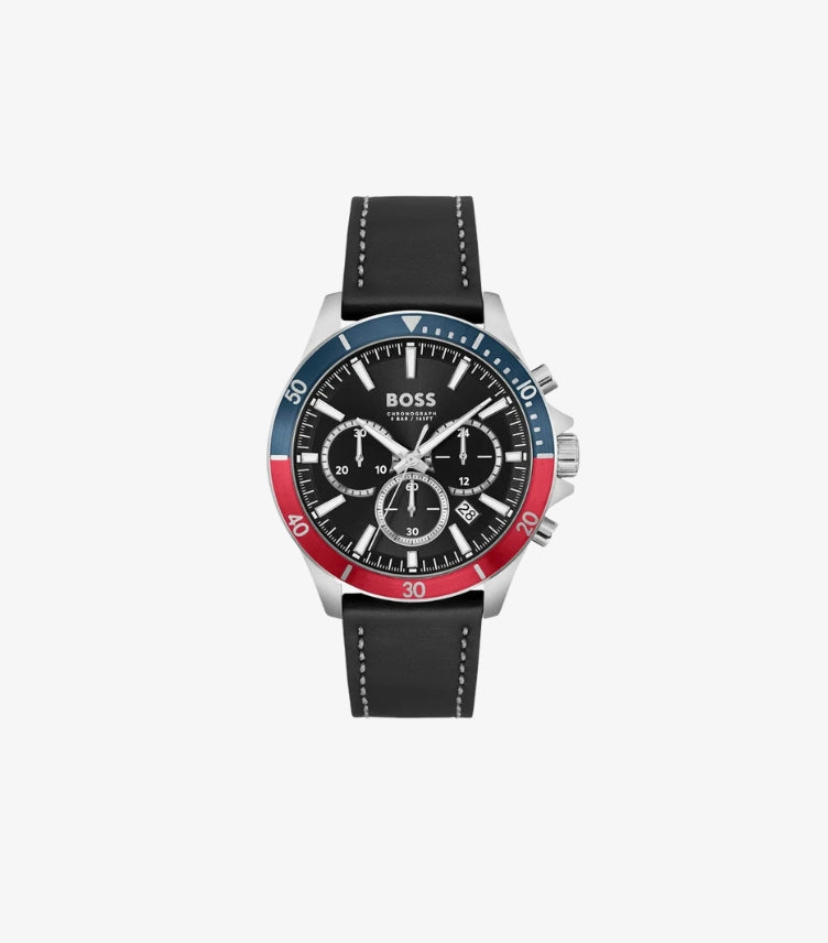 HUGO BOSS LEATHER STRAP BLACK DIAL CHRONOGRAPH QUARTZ WATCH 1514099