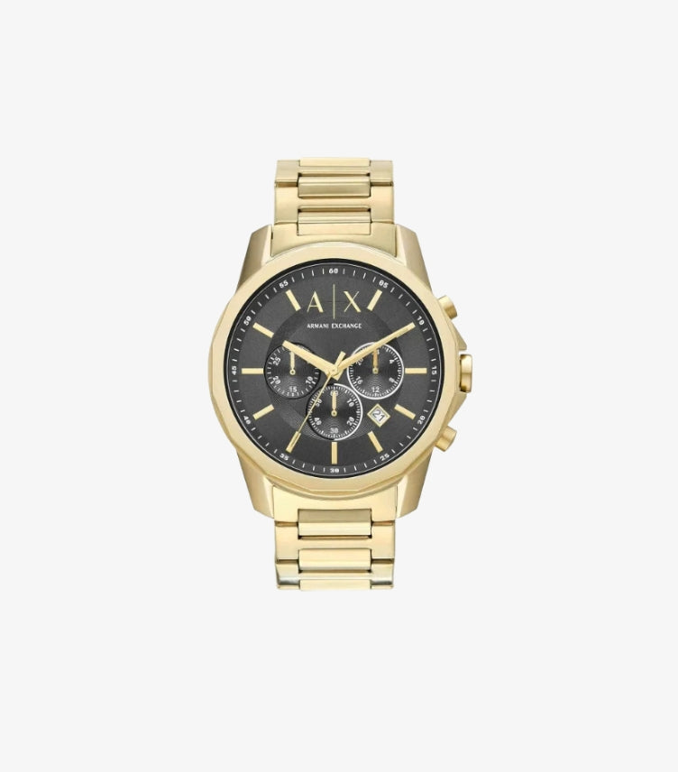 ARMANI EXCHANGE GOLD STAINLESS STEEL BLACK DIAL CHRONOGRAPH QUARTZ WATCH - AX1721