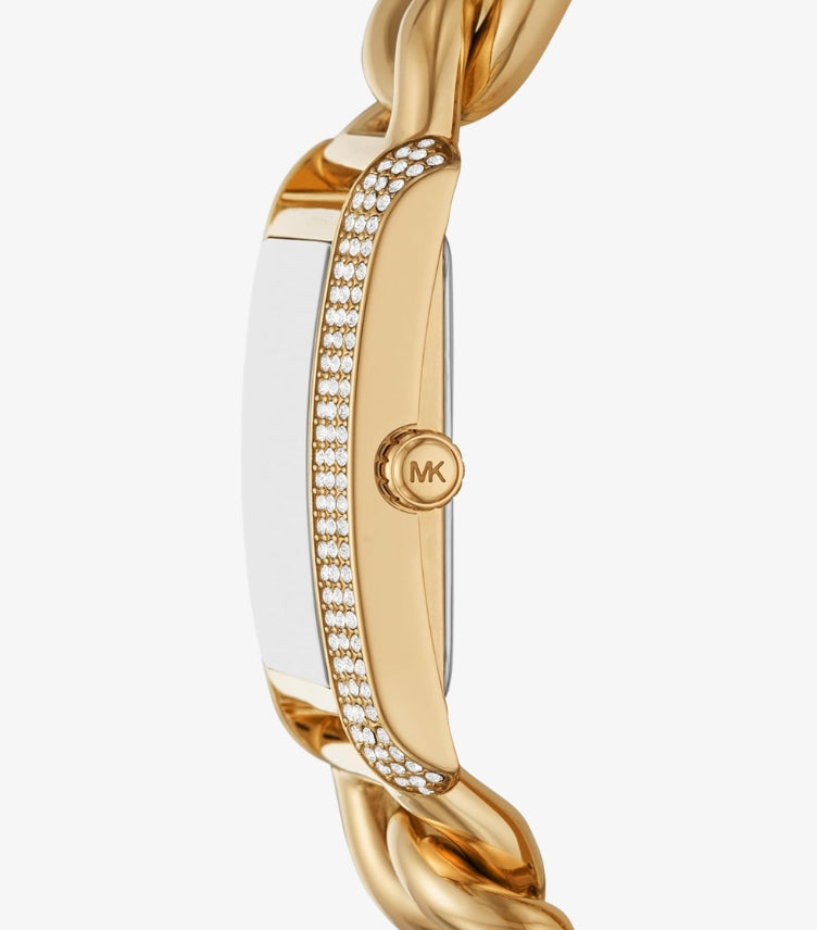 MICHAEL KORS OVERSIZED EMERY PAVE GOLD-TONE CURB LINK WATCH MK7300
