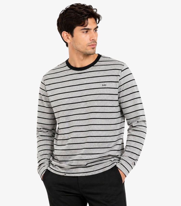 MICHAEL KORS MEN’S GREY STRIPED CREW NECK SWEATSHIRT