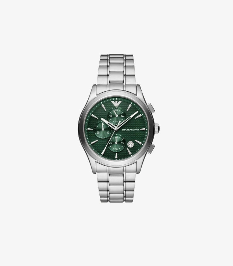 EMPORIO ARMANI PAOLO SILVER STAINLESS STEEL GREEN DIAL WATCH - AR11529