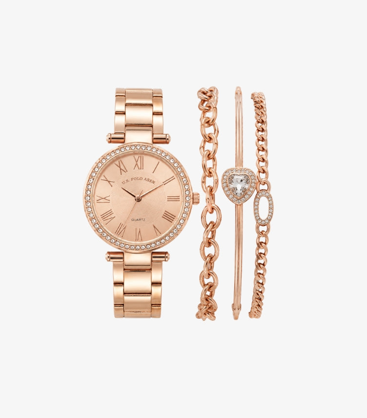U.S. POLO ASSN. ROSE GOLD WATCH & BRACELET GIFT SET