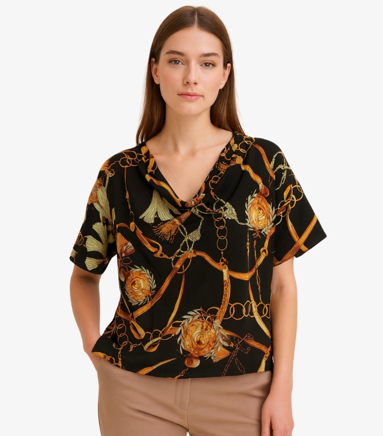 SHEIN CHAIN-PRINT COWL-NECK BLOUSE