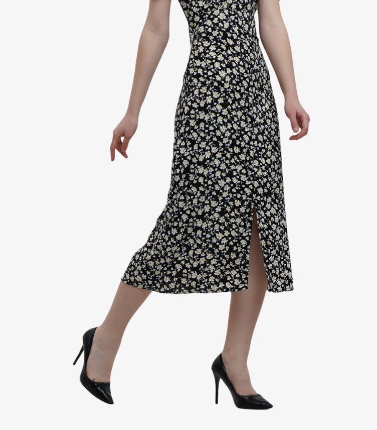 SHEIN FLORAL SHORT SLEEVE MIDI DRESS