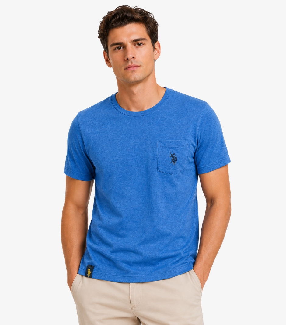 U.S. Polo Assn. men's blue crew neck pocket T-shirt front view