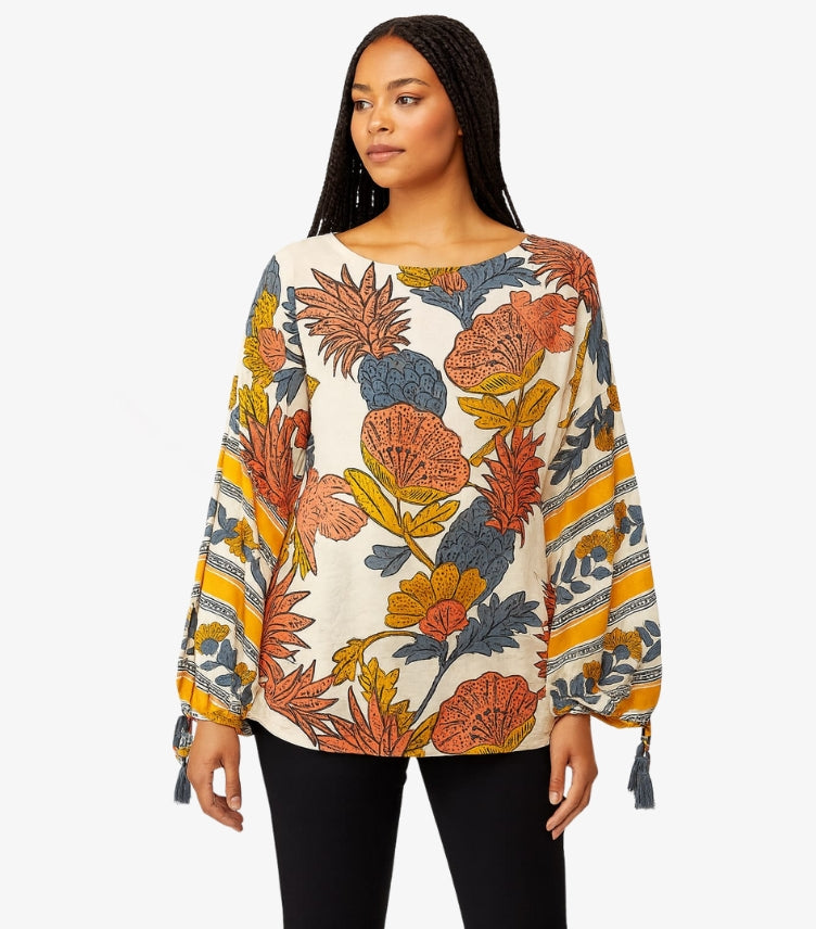 TORY BURCH WOMEN’S FLORAL PRINTED TOP – FULL SLEEVES