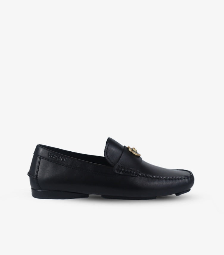 VERSACE LEATHER GOLD MEDUSA LOAFERS