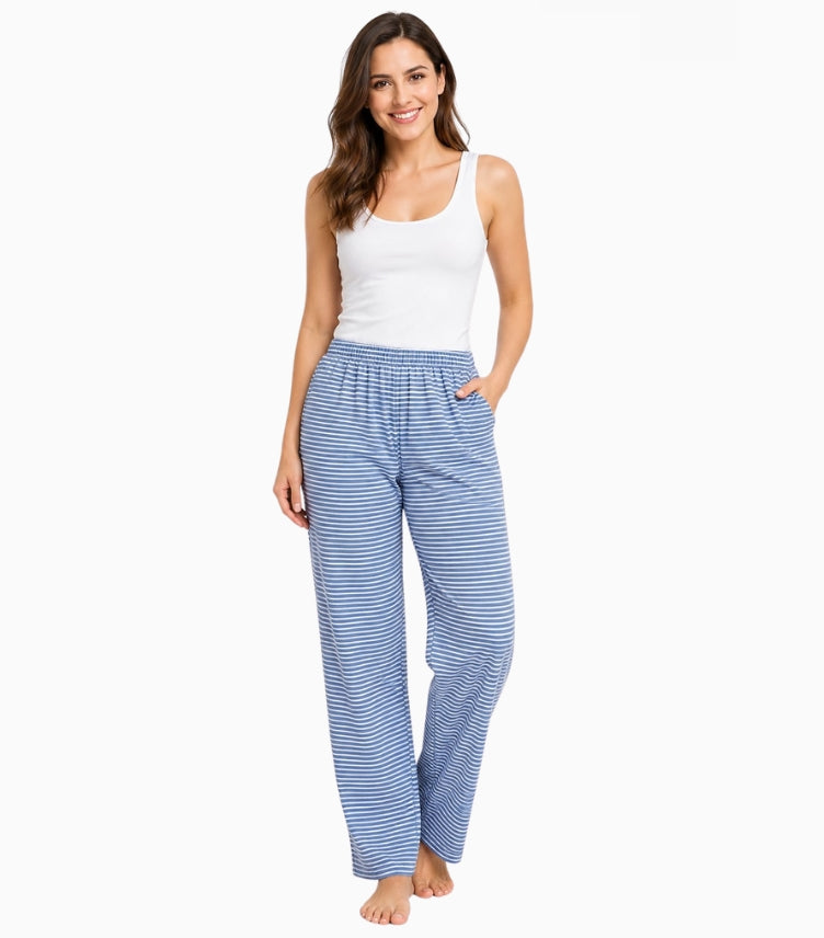 M&S WOMEN’S BLUE STRIPED RELAXED FIT LOUNGE TROUSERS