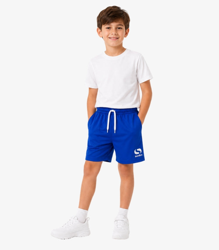 Sondico kids royal blue performance sports shorts front view