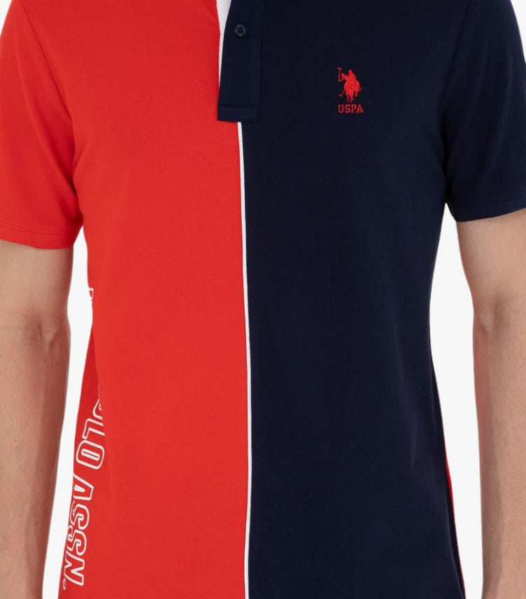 U.S. POLO ASSN. RED AND NAVY COLOR-BLOCK POLO SHIRT
