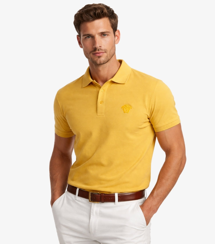 VERSACE MEN'S MUSTARD YELLOW POLO T-SHIRT