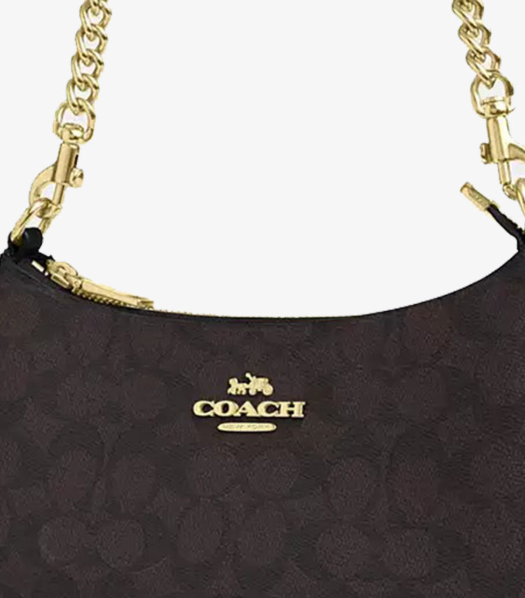 COACH TERI SHOULDER BAG | GOLD/WALNUT/BLACK SIGNATURE CANVAS – DETACHABLE STRAP & HANDLE