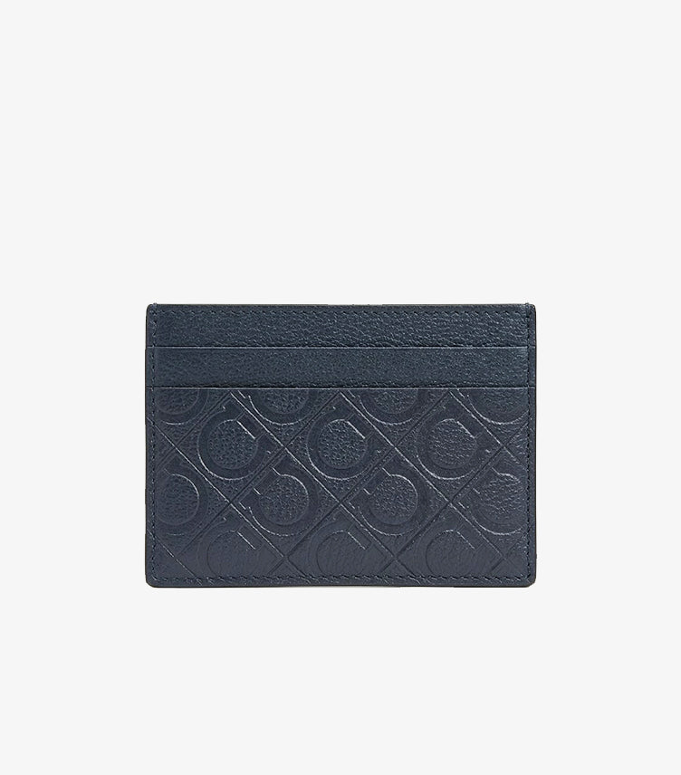 FERRAGAMO MEN’S GANCINI EMBOSSED LEATHER CARD HOLDER