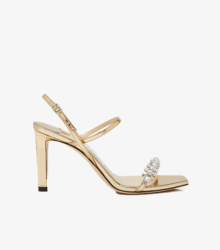 JIMMY CHOO CRYSTAL EMBELLISHED GOLD SANDAL