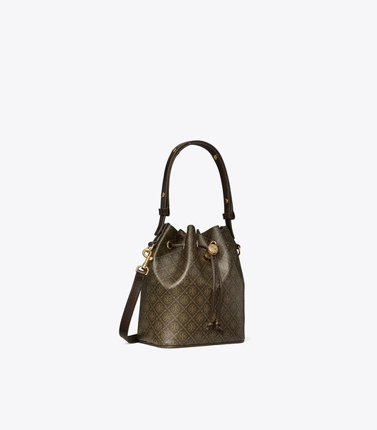 TORY BURCH T MONOGRAM PEBBLED BUCKET BAG