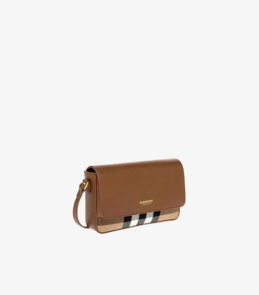 BURBERRY HAMPSHIRE SMALL HOUSE CHECK & LEATHER CROSSBODY