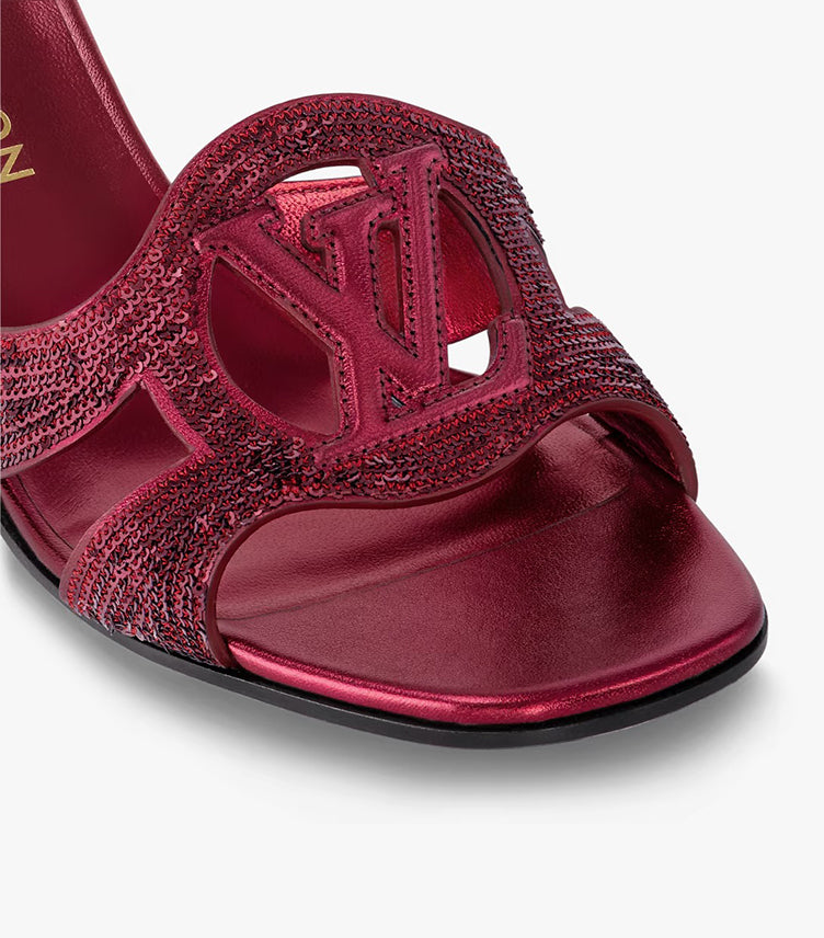 LOUIS VUITTON EMBELLISHED LOGO SLIDE HEELS
