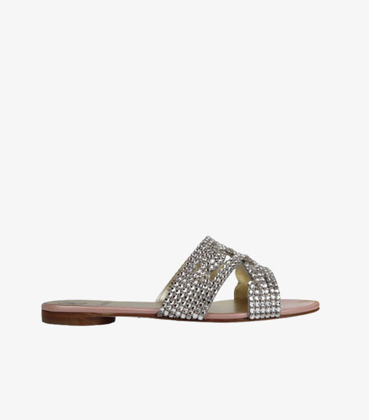 GINA CRYSTAL-EMBELLISHED FLAT SLIDE SANDALS