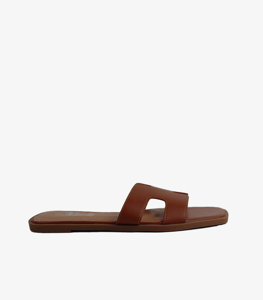 SHEIN BROWN H-CUT FLAT SLIDE SANDALS