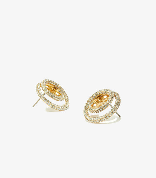 TORY BURCH CRYSTAL LOGO CIRCLE STUD EARRINGS – GOLD TONE