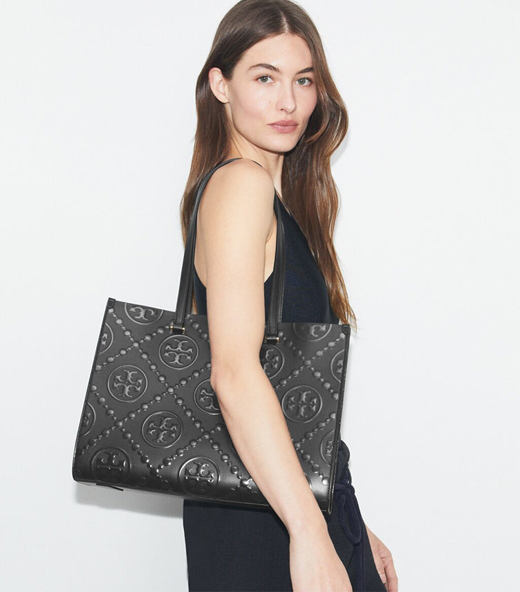 TORY BURCH T MONOGRAM CONTRAST EMBOSSED TOTE