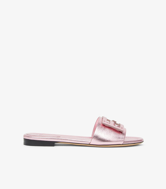 FENDI BAGUETTE MAUVE PINK METALLIC LEATHER SLIDES