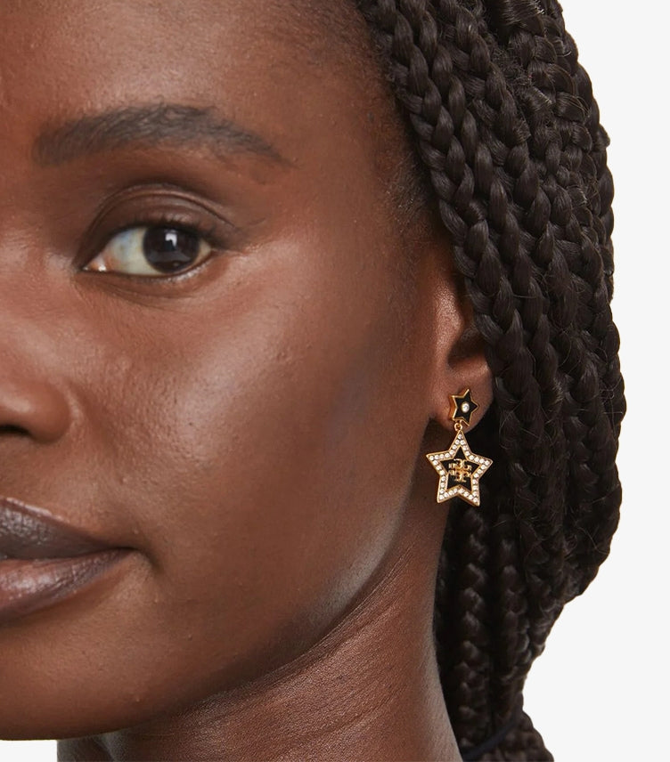 TORY BURCH ENAMEL & GLASS CRYSTAL DROP EARRINGS