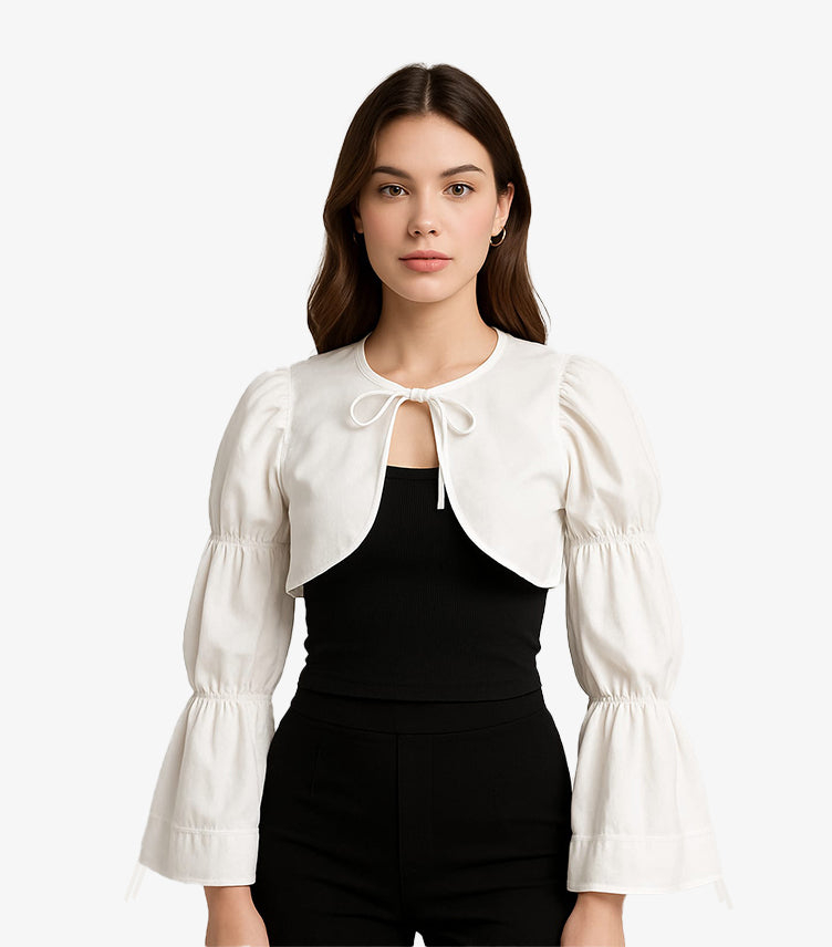 SHEIN PUFF SLEEVE OPEN FRONT CROP TOP