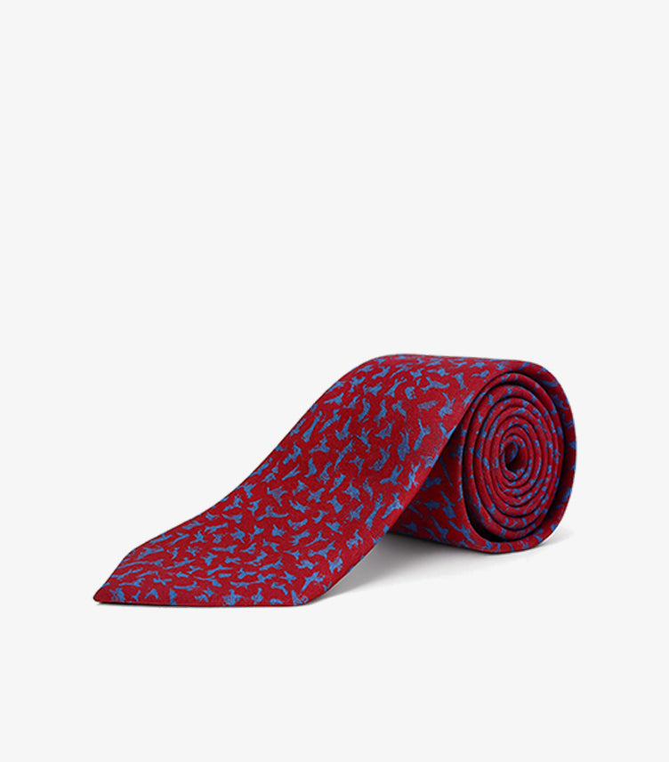 HERMES RED AND BLUE ANIMAL SILHOUETTE SILK TIE
