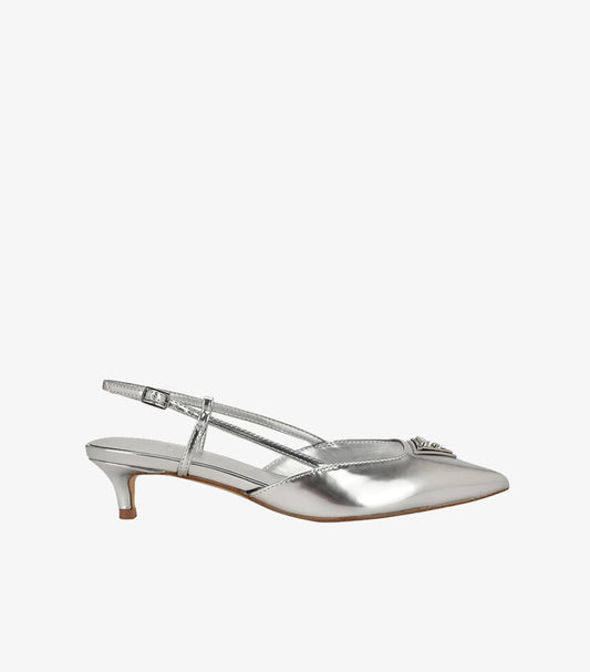 GUESS WOMEN’S SILVER POINTED TOE SLINGBACK HEELS