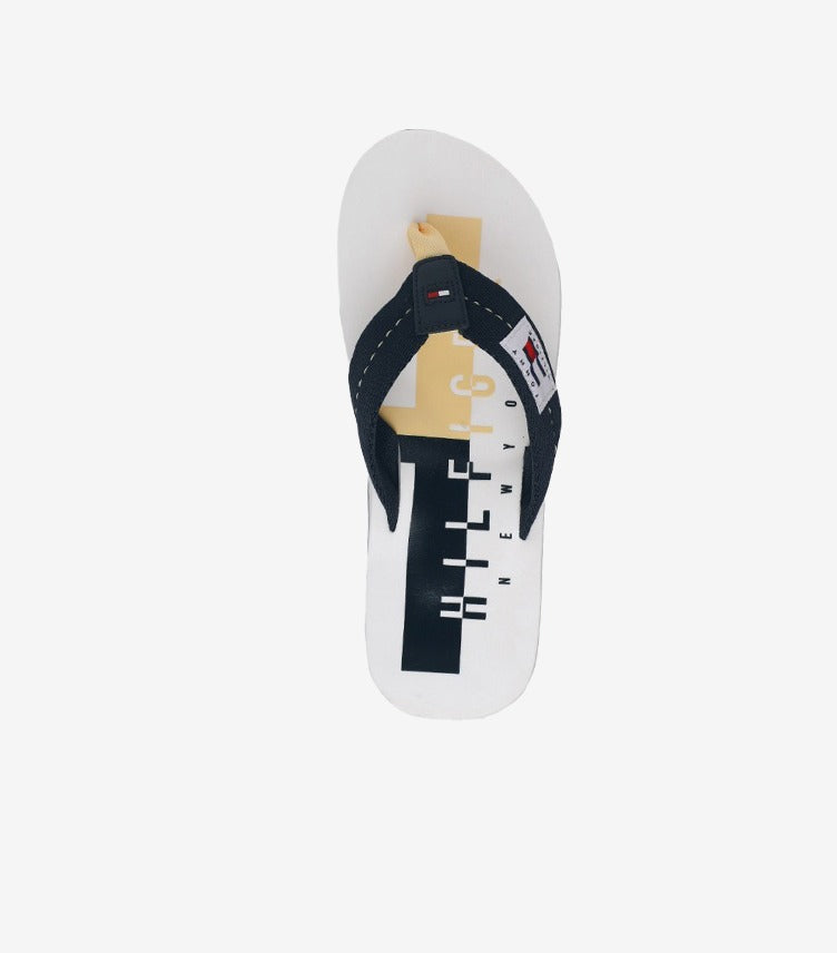 TOMMY HILFIGER WHITE & NAVY PRINTED FLIP FLOP
