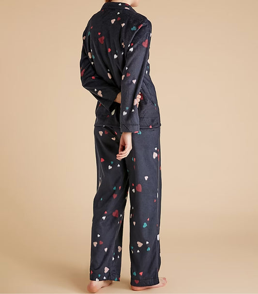 MARKS & SPENCER FLEECE HEART PRINT PYJAMA SET