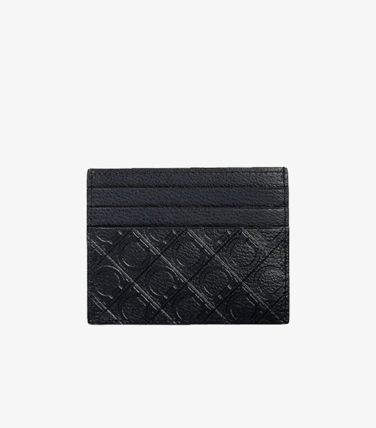 FERRAGAMO MEN’S BLACK LOGO-EMBOSSED LEATHER CARD HOLDER