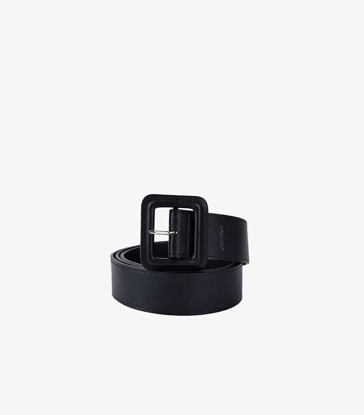 CALVIN KLEIN MEN'S BLACK LEATHER BELT WITH SQUARE BUCKLE