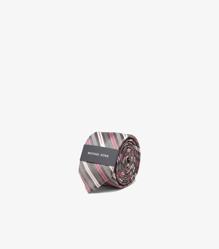 MICHAEL KORS MEN’S DIAGONAL STRIPE SILK TIE – GREY & PINK