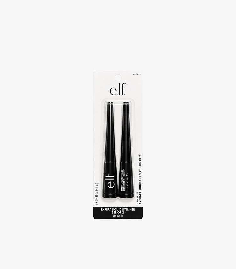 e.l.f. Expert Liquid Eyeliner Set of 2 featuring fine-tip liquid eyeliners for precise application, defined eyes, and winged eyeliner looks.